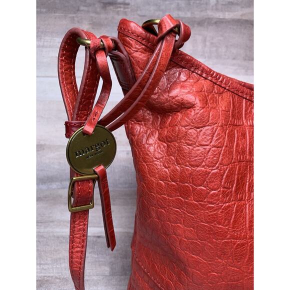 Margot red Croc print Leather Embossed handbag/crossbody Hobo Tote Purse - Picture 6 of 15